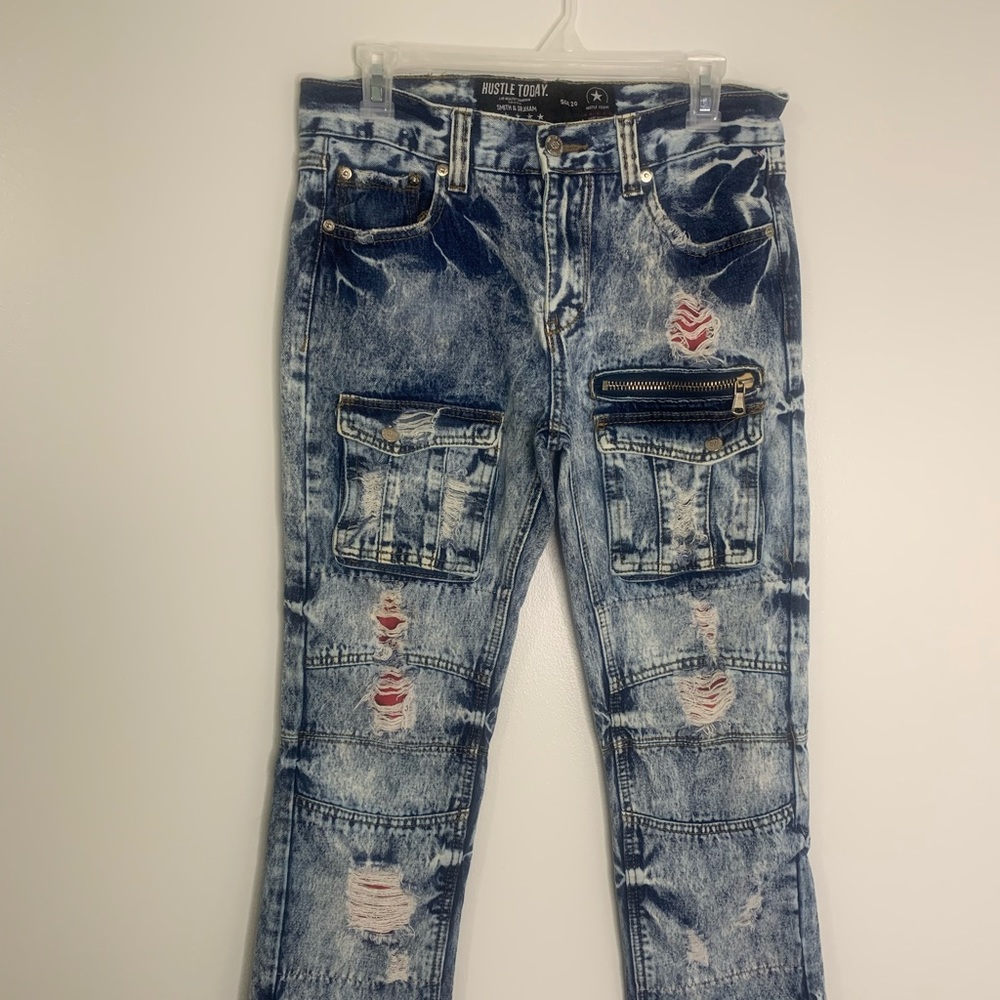 Graham & Smith Hustle Today Distressed Jeans Acid Wash sz 20 Waist 30 1/2”